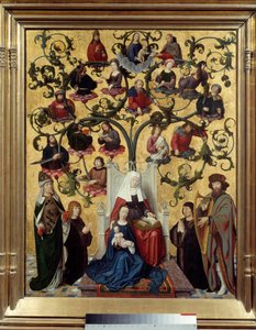 Linjen til Saint Anne Representasjon av det genealogiske treet til Saint Anne, mor til Maria. Maleri på tre av Gerard David (1460-1523). 1483. Søn. 0,88 x 0,69 Lyon, Musee des Beaux Arts av Gerard David