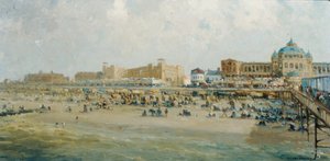 En sommerdag på Scheveningen-stranden ved Kurhaus (olje på lerret) av Gerard Delfgaauw