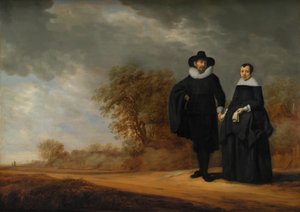 Borgmester Cornelis Damasz. van der Gracht og hans kone, Jopken Jacobs, i et landskap av Gerard Donck