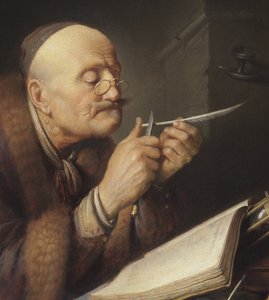 Forsker sliper en fjærpenn av Gerrit Dou
