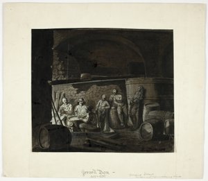 Vinkjeller med menn som spiller kort av Gerrit Dou