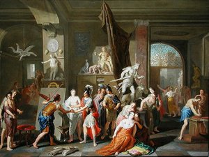 Apelles maler Campaspe (olje på panel)