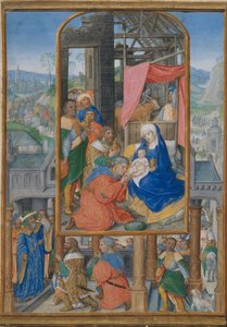 Manuskriptbelysning med tilbedelse av magiene, ca. 1515-25.