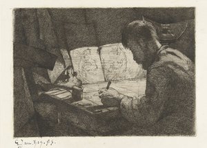 Selvportrett bak tegnebrettet av Gerard Jan Bos (signed by artist)