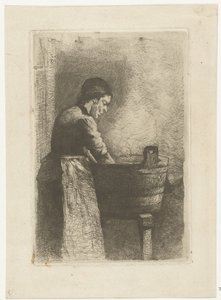 Kvinne ved et vaskekar