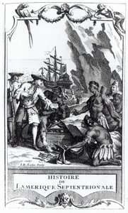 Frontispice for Histoire de lAmerique septentrionale av Bacqueville de La Potherie (1663-1736), utgitt i 1753 (bw-foto) av Gerard Jean Baptiste Scotin