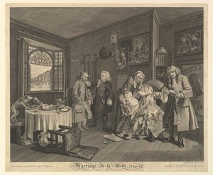 Ekteskap A-la-Mode, Plate VI, 1. april 1745. av Gerard Jean Baptiste Scotin