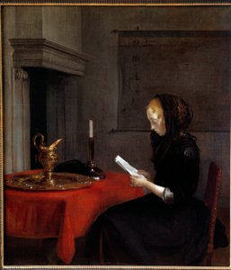 Kvinne leser et brev. Maleri av nederlenderen Gerard Ter Borch (1617-1681)