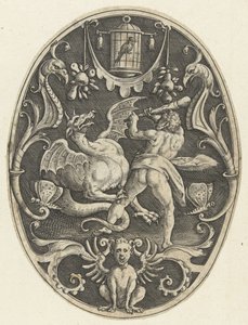 Overflatedekorasjon: Hercules dreper dragen Ladon Ovale overflatedekorasjoner med Hercules gjerninger i grotesker (serietittel)