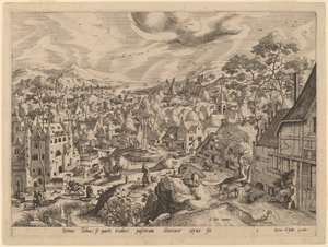 Tobit blindet av spurven mens han sov av Gerard de Jode after Hans Bol