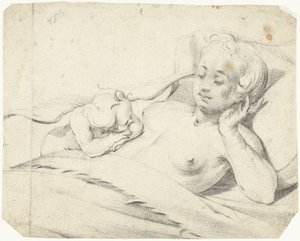Venus i sengen med Amor som ser på