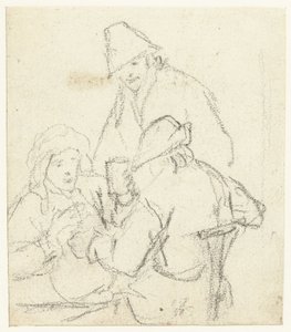 Tre drikkende bønder rundt et bord av Gerard ter Borch (II) (possibly)