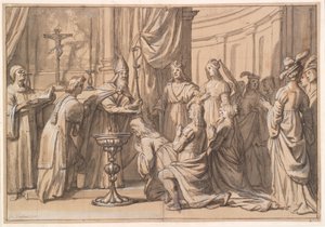 Harold Klak og hans familie blir døpt i Mainz av Gerard van Honthorst