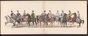 Maskerade av Leiden-studentene, 1870 (plate 10) Utkledd prosesjon holdt av medlemmene av Leiden studentkorps den 7. juni 1870, for å feire 295-årsjubileet for Leidsche Hoogeschool, som viser et besøk i Leiden i av Gerardus Johannes Bos