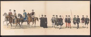 Masquerade of the Leiden Students, 1870 (plate 6) Utkledd prosesjon holdt av medlemmene av Leiden studentkorps den 7. juni 1870, for å feire 295-årsjubileet for Leidsche Hoogeschool, som viser et besøk i Leiden i av Gerardus Johannes Bos