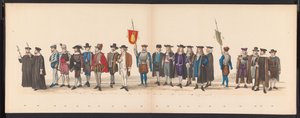 Masquerade of the Leiden Students, 1875 (plate 8) Maskerade holdt av medlemmene av Leiden studentkorps den 15. juni 1875 for å feire 300-årsjubileet for Leidsche Hoogeschool, avbildet Leidsche Hoogeschool, avbildet i av Gerardus Johannes Bos