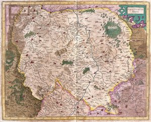 Bayern-regionen og elven Donau, Tyskland (gravering av Gerardus Mercator