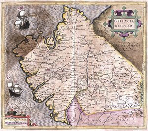 Galicia, Santiago de Compostela, Monforte de Lemos, nordvestlige Spania (gravering av Gerardus Mercator