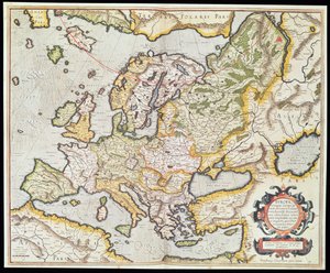 Kart over Europa, ca. 1554 (håndfarget gravering)