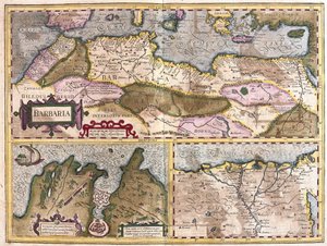 Nord-Afrika med beleiring av Tunis og Nildeltaet (gravering av Gerardus Mercator