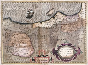 Oviedo, Burgos, Bilbao, Bayonne (Asturias), Spania (gravering av Gerardus Mercator