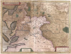 Saintonge med La Rochelle og Ile Oleron, Frankrike (gravering av Gerardus Mercator