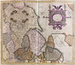 Yorkshire, Lincolnshire, Staffordshire, Nottinghamshire, Leicestershire, Rutland og Norfolf, Storbritannia av Gerardus Mercator