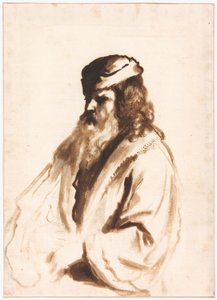 En skjeggete figur iført turban og pelsfrakk, halv lengde, dreid mot høyre av Gerbrand van den Eeckhout
