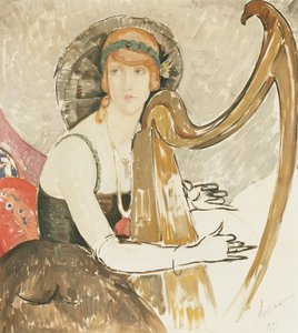 En dame som spiller på en harpe av Gerda Marie Frederike Wegener