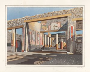 Utsikt over tablinum, et rom utenfor atriet, i huset til bankmannen Lucius Caecilis Iucundus, Reg V, Ins 1, 26. Kromolitografi av Victor Steeger etter en illustrasjon av Geremia Discanno fra Emile Presuhn (1844-1878) Den vakreste Malerier av