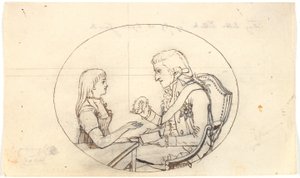 Kronprins Frederik med kronprinsen (Chr. VIII) viser et portrett av avdøde kronprinsesse Sofie Frederikke av Gerhard Ludvig Lahde