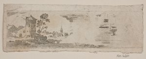 Eksempelark av landskap med slott og kirke av Gerhard Ludvig Lahde