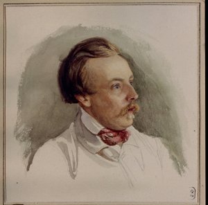 Portrett av maleren Alexander (Alexander) von Kotzebue (1815-1889). (Portrett av maleren A. von Kotzebue). Verk av Gerhard Wilhelm von Reutern (1794-1865), akvarell på papir, rundt 1840. Tysk kunst av Gerhard Wilhelm von Reutern
