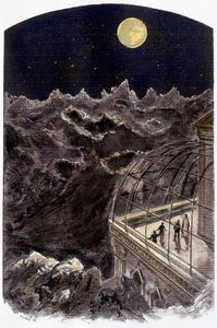Folk på månen som observerer jorden - syk. de Gerlier, i ""En ukjent verden: 2 år på månen"" av Pierre de Sélènes, red. flammarion av Gerlier Gerlier