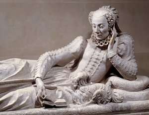Begravelsesmonument: Grav med smak av Jeanne Valentine Balbiani (1518-1572), kone til kardinal Rene de Birague (1506-1583), Frankrikes kansler. Detalj. Marmorskulptur av Germain Pilon (1535 - 1590), ca. 1573. Paris, Musee Du Louvre