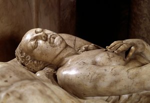 Begravelsesmonument til Henry II (1519-1559) og Catherine de Medici (1519-1589) laget i marmor av Germain Pilon (1535-1590). Detalj av dronningen av Frankrike. 1563-1572. Ligger i Rotonde des Valois. Bass