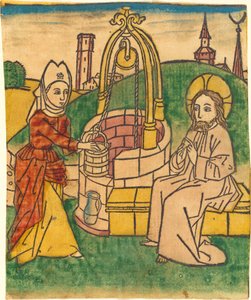 Kristus og kvinnen i Samaria av German 15th Century