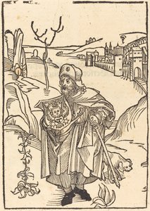 Gerson som pilegrim med byen i bakgrunnen av German 15th Century