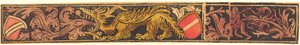 Grotesk stripe med drage, skjold og ville menn av German 15th Century