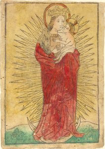 Madonna og barn i en herlighet som står på en halvmåne av German 15th Century