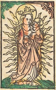 Madonna og barn i en herlighet som står på en halvmåne av German 15th Century