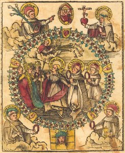 Madonna i en rosenkrans med hellige av German 15th Century