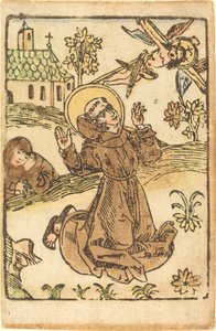Saint Francis mottar Stigmata av German 15th Century