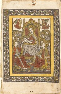 Madonnaen tronet med atten hellige kvinner av German 15th Century or Master with the Mountain Like Clouds