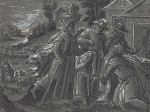 Abraham underholder englene [verso] av German 16th Century