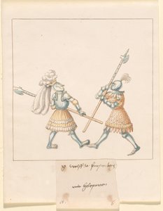 Freydal, The Book of Jousts and Tournament of Emperor Maximilian I: Combats on Foot (Jousts)(Volum III): G. Wolf von Fürstenberg mit Heleparten, Plate 141 av German 16th Century