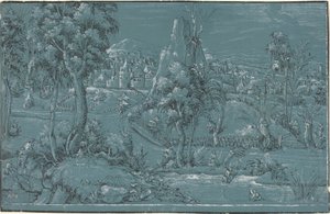 Landskap med menn som fisker av German 16th Century