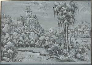 Landskap med et slott av German 16th Century