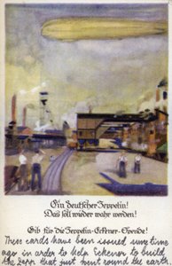 En tysk Zeppelin! (farge litho) av German School