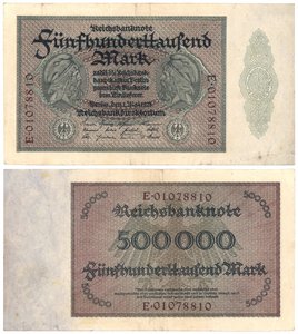 En fem hundre tusen markseddel, 1923 (recto og verso) av German School